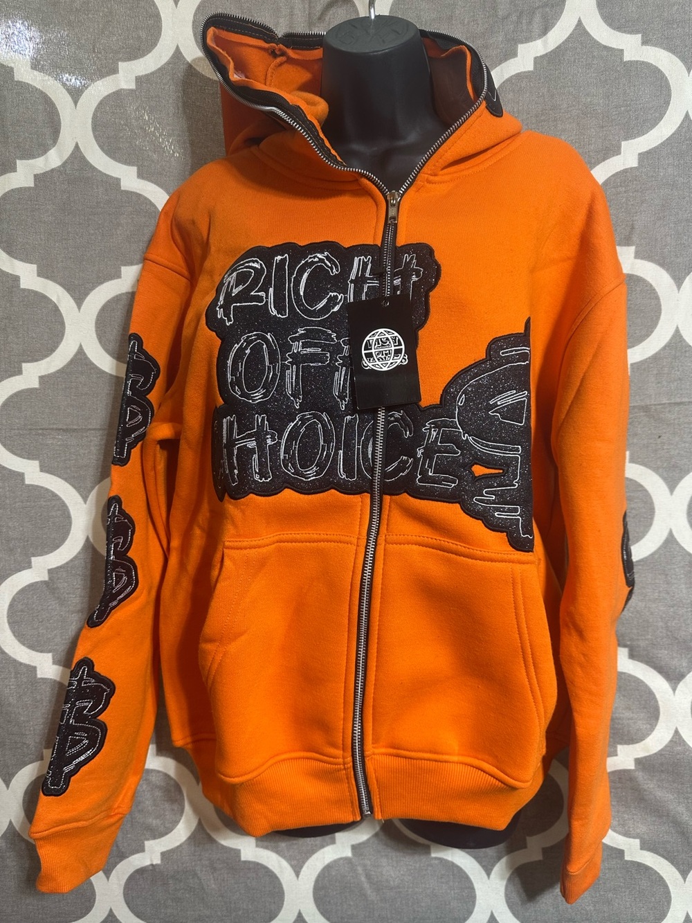 Orange Graphic Zip-Up Hoodie - 'Rich Off Choices'